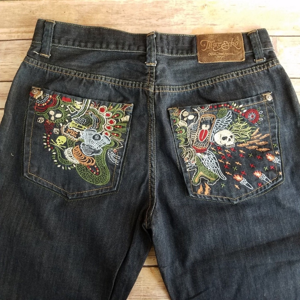 Men's Embroidered Jeans - Black